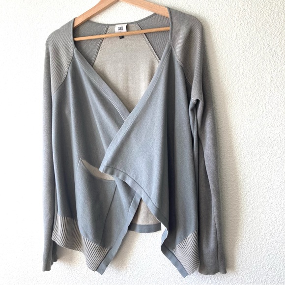 CAbi Cardigan Sweater Open Front Small Gray Cotton Ribbed Hem Minimalist - Picture 6 of 16